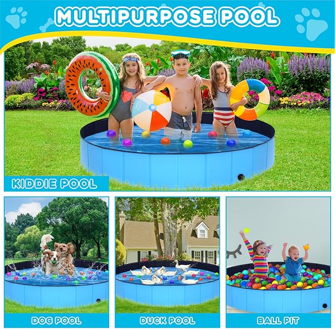 Extra Large Collapsible Dog Pool,97"x16" Anti-Slip Portable Swimming Pool Bathing Tub,Hard Plastic Kiddie Pool for Pets Dogs Cats & Kids…-PawvioPets