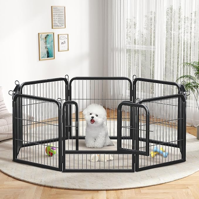 24 Inch 8 Panels Dog Playpen - Metal Pet Exercise Pen for Puppy, Indoor/Outdoor Dog Fence for Yard, Garden, Camping & RV Travel-PawvioPets