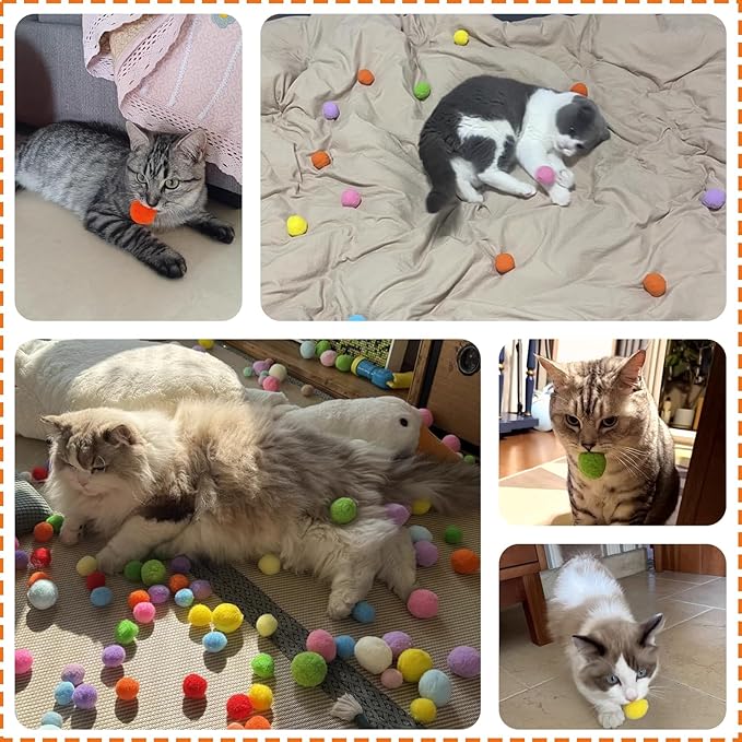 50PCS 1 Inch Cat Toys Balls Kitten Cat Pom Pom Balls Soft Cat Puff Ball Toys Rolling Interactive Cat Toy Ball Cat Nip Balls Fuzzy Balls for Cats Creative Crafts Decorations Assorted Color-PawvioPets
