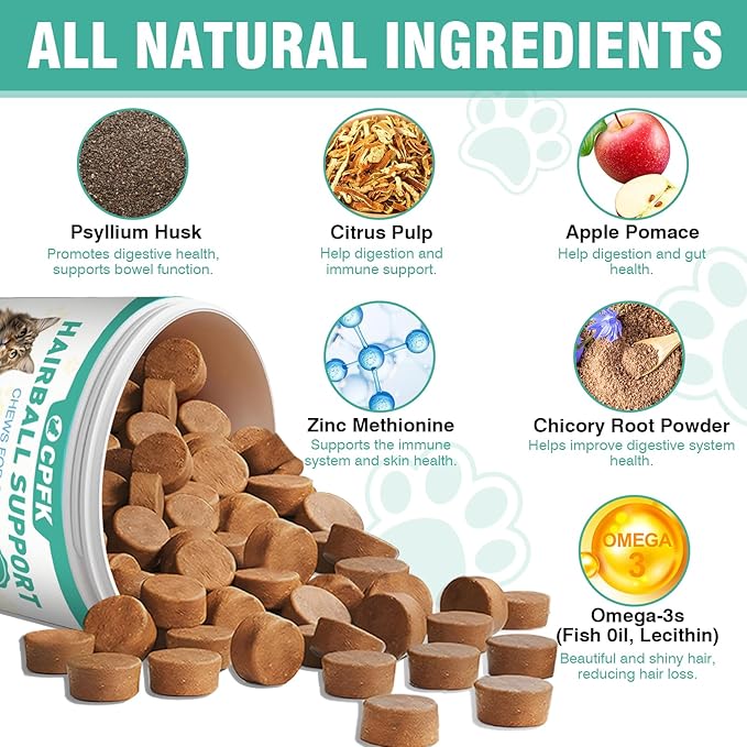 Cat Hairball Remedy Treats, 150 Soft Chews Cat Hair Ball Treatment Furball Control Relief Helps Eliminate and Prevent Hairballs for Indoor Cats Supports Skin and Coat Digestion Chicken Flavor-PawvioPets