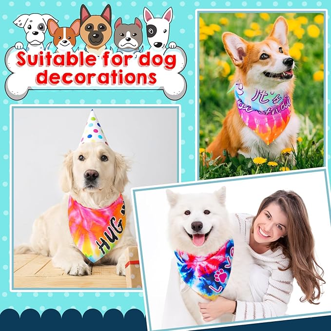 50 Pcs Tie Dye Dog Bandanas Bulk Pet Bibs Colorful Triangle Scarf Tie Dye with Sayings Pet Bandanas for Medium Large Dogs Spring Summer Birthday Costume Decor-PawvioPets