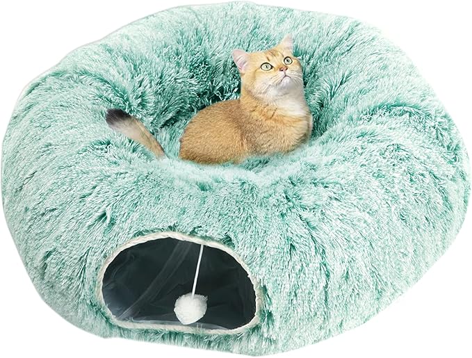 AUOON Cat Tunnel Bed for Indoor Cats - Circle Peekaboo Cat Cave with Washable Mat for Indoor Cats Kitten Kitty Puppy Rabbit Ferret (Green)-PawvioPets