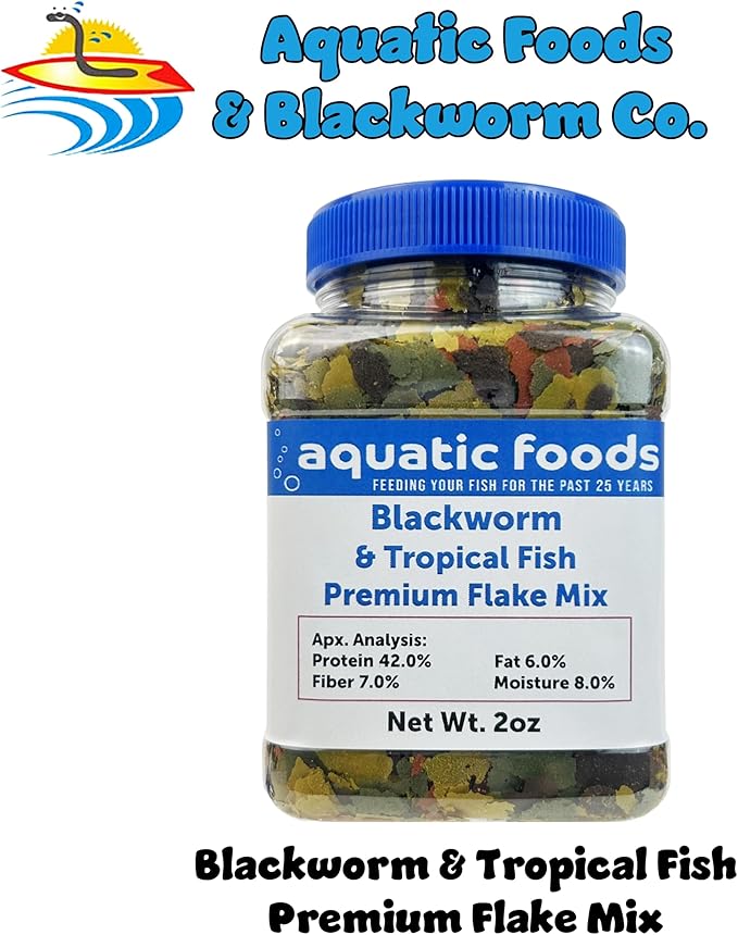 Aquatic Foods Inc. California Blackworm & Premium Tropical Fish Flakes for Discus, Cichlids All Community Tropical Fish Also Pellet Mix, Wafer Mix Included…2oz-PawvioPets