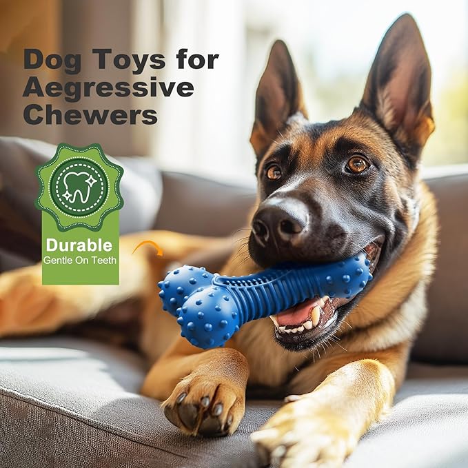 Dog Toys for Aggressive Chewers, Indestructible Chew Toys for Medium Large Dogs,Durable Rubber Dog Bones with Beef Flavor, Tough Dental Toy for Boredom Relief-PawvioPets