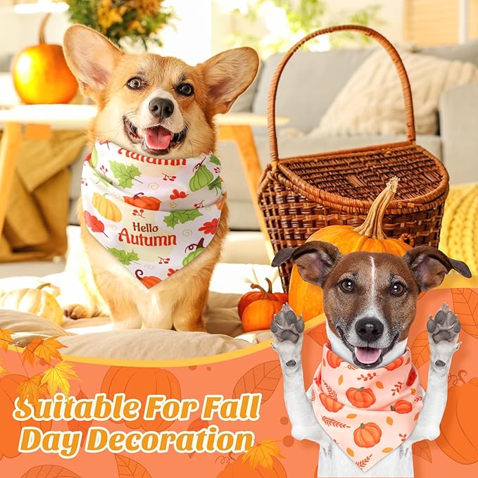 Abbylike 200 Pcs Fall Dog Bandanas Bulk Pumpkin Bandanas for Dogs Pets Triangle Kerchief Bibs Scarf for Fall Autumn Thanksgiving Costume Photo Props Accessories Pet Shops Adoption Events, 25 Styles-PawvioPets