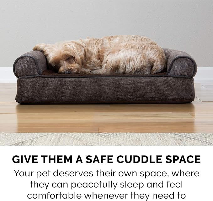 Furhaven Cooling Gel Dog Bed for Large Dogs w/ Removable Bolsters & Washable Cover, For Dogs Up to 95 lbs - Sherpa & Chenille Sofa - Coffee, Jumbo/XL-PawvioPets