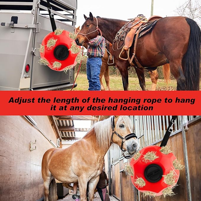 15.75" Hay Ball for Horse with Hanging Strap Slow Feed Horse Treat Ball Extra Large Hanging for Paddock Stall Stable Supplies(Red)-PawvioPets