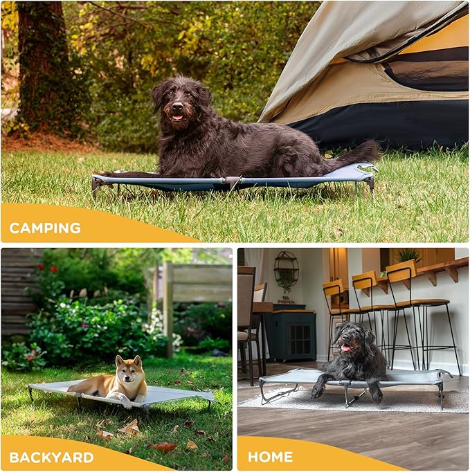 Daisy Cot, Large Foldable Elevated Dog Bed, Portable Raised Outdoor Folding Dog Cot, Cooling, Chew Proof, Waterproof, Heavy Duty Up to 160 lbs for Camping/Home, Grey, 43"x 27"x7"-PawvioPets