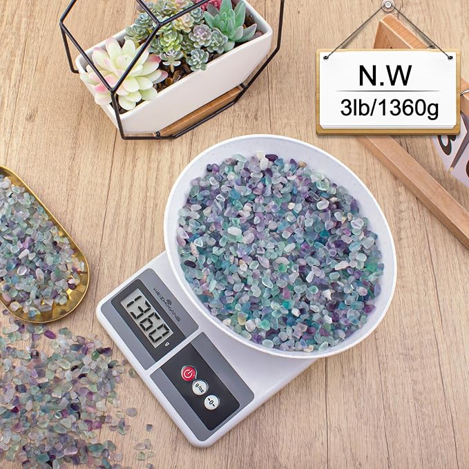 3 Lb Fluorite Crystal Chips Aquarium Fish Tank Gravel, Tumbled Crushed Stone Crystal Chips Bulk Irregular Shaped Decorative Vase Fillers Aquarium Gravel Rocks-PawvioPets