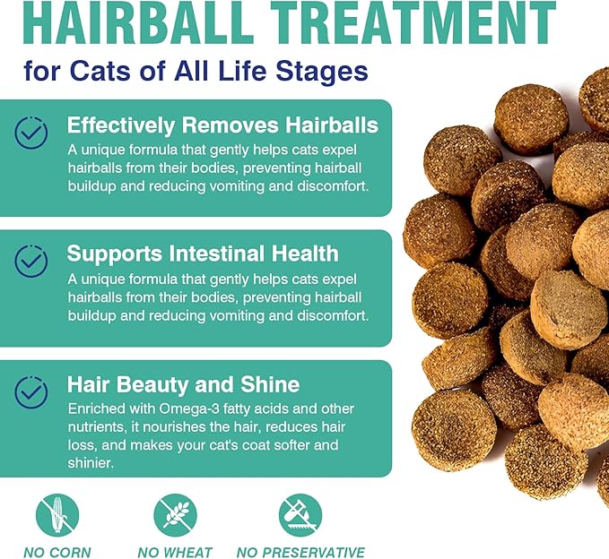 Cat Hairball Remedy Treats, 150 Soft Chews Cat Hair Ball Treatment Furball Control Relief Helps Eliminate and Prevent Hairballs for Indoor Cats Supports Skin and Coat Digestion Chicken Flavor-PawvioPets