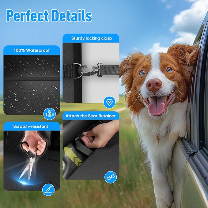 Back Seat Extender for Dogs, Dog Car Seat Cover for Back Seat with Hard Bottom,Waterproof Hammock for Car Pet Backseat Protector,Upgraded PU Leather Material for Car & SUV(Holds 400lbs)-PawvioPets
