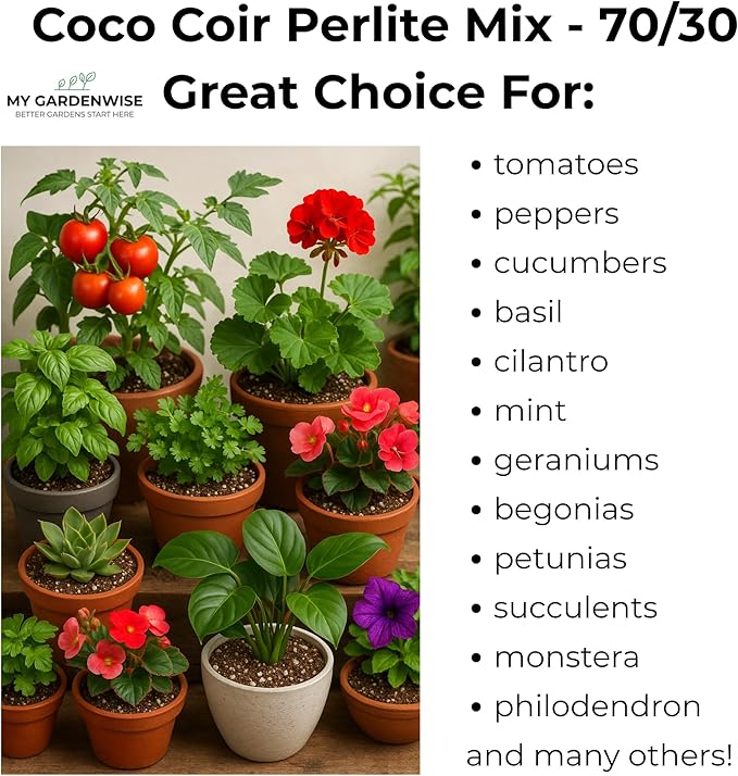 Coco Perlite - Coco Coir Perlite Mix - 70/30 Growing Media - Hydroponic, Indoor & Outdoor, Grow Bags & House Plants (5 quarts)-PawvioPets