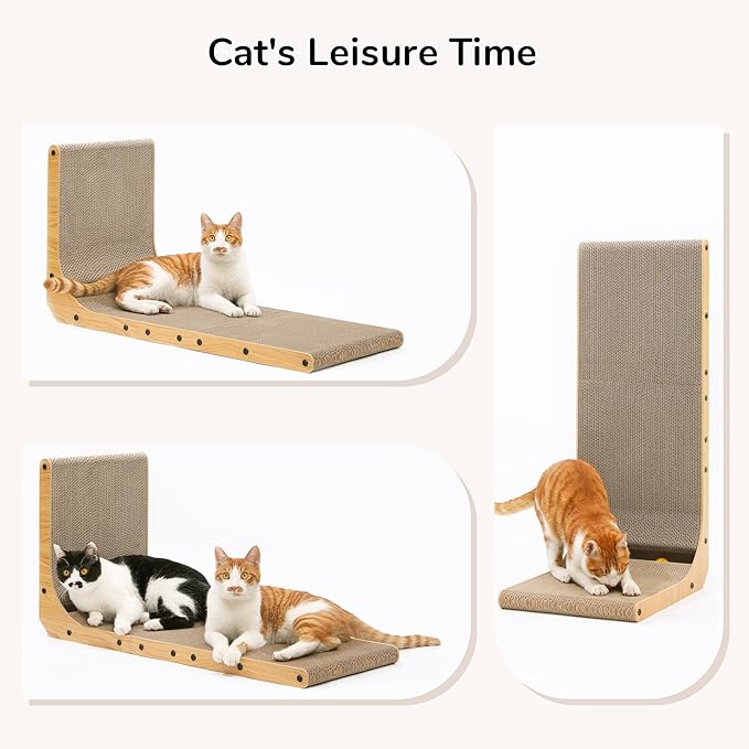 FUKUMARU Cat Scratcher, 32.7 Inch L Shape Cat Scratch Pad Wall Mounted, Cat Scratching Cardboard with Ball Toy for Indoor Cats, Extra Large-PawvioPets