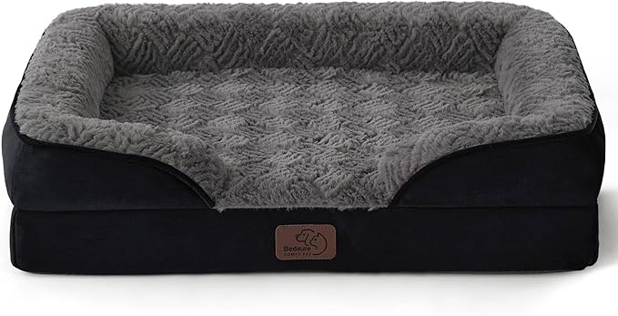 Bedsure Orthopedic Dog Beds for Small Dogs - Washable Small Dog Cat Bed Waterproof, Comfort Pet Couch Sofa with Washable Removable Cover, Pets Bed with Nonskid Bottom, Plush-Black, 24"-PawvioPets