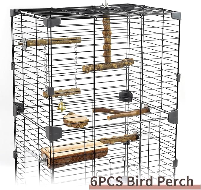 Bird Perches, 6pcs Natural Wood Birds Stand Branch, Bird Perch Chewing Stick Cage Accessories Parrot Climbing Standing Branches Paw Grinding Fork Sets for Parakeet Lovebirds Cockatiels-PawvioPets