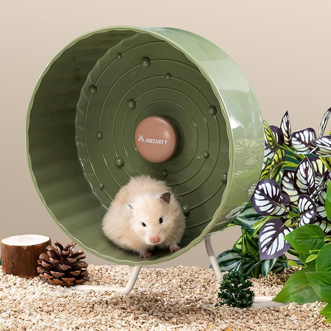 8.4" Silent Hamster Wheel, Non-Slip Track, Exercise, Release Stress, Relieve Anxiety, Adjustable Height Stand, for Syrian Dwarf Hamster, Gerbil, Mice, Other Small Medium Sized Pets, Green-PawvioPets