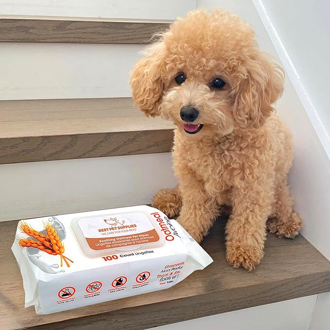 Best Pet Supplies Pet Wipes for Dogs - Dog Wipes Cleaning Deodorizing, for Coats, Ears, Paws - Soothing Oatmeal, 400 Count-PawvioPets