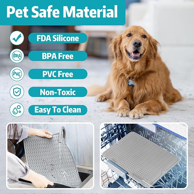 1.5 Gal Dog Water Bowl No Spill, 5.6L Stainless Steel Bowls and Non-Slip Dog Bowl Mats for Food and Water, Silicone Pet Feeding Mats for Floors Waterproof-PawvioPets