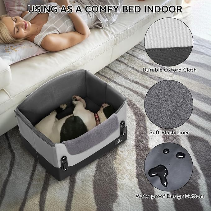 A4Pet Dog Car Seats for Small Dogs, Booster Car Seat with Patent Buckles & Clip-On Safety Leash, Pet Seat for Puppy Small Dogs Cats Under 25 Lbs, Grey-PawvioPets