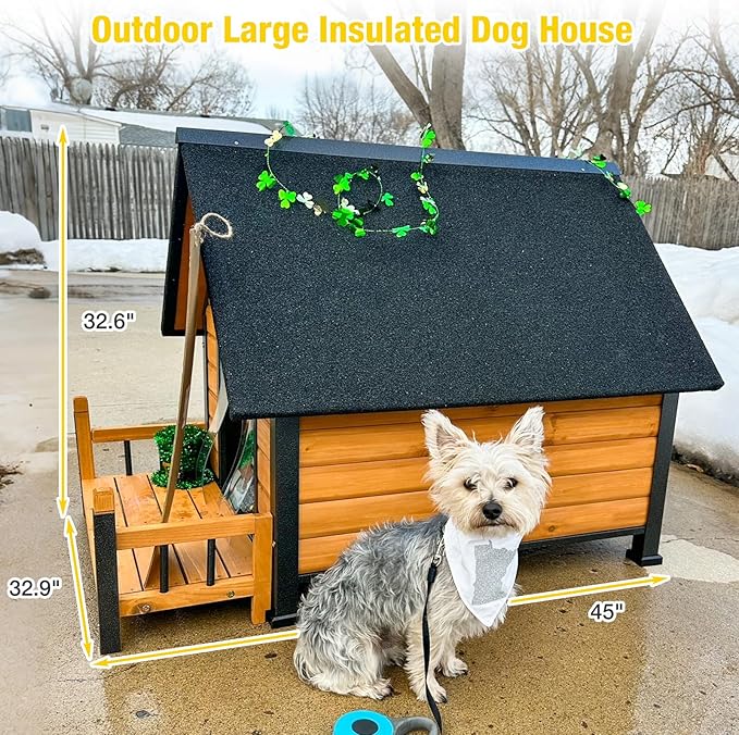 AIVITUVIN Outdoor Dog House Insulated Liner with Anti-Chewing Iron Surround Dog Kennel Dog Shelter Weatherproof (Brown, 45" D x 32.9" W x 32.6" H)-PawvioPets