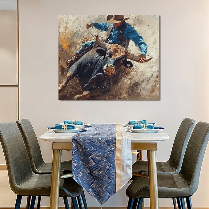 Framed Large Western Cowboy Wall Art, Oversized Rustic Cow Wall Decor for Living Room, Dusty Canvas Painting Pictures Vintage Artwork Home Decoration for Living Room Bedroom Office 60"x30"-PawvioPets