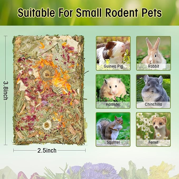 Abizoo Rabbit Natural Treats,10Pcs Timothy Hay Toys Chips Bunny chew Toys with Herbal Flowers Guinea Pig Treats for Hamster Chinchillas Gerbils Rats Small Animals Teeth Care Crisp Snacks-PawvioPets