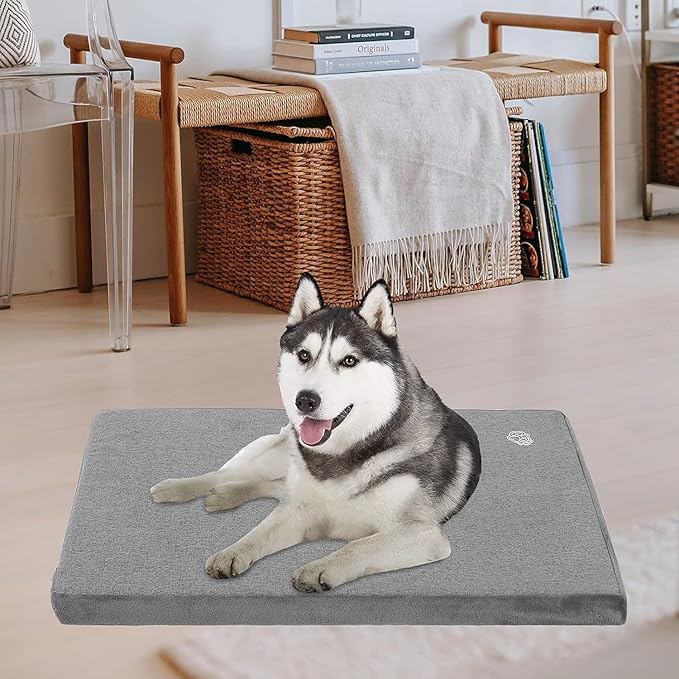 EMPSIGN Stylish Dog Bed Mat Dog Crate Pad Mattress Reversible (Cool & Warm), Water Proof Linings, Removable Machine Washable Cover, Firm Support Pet Crate Bed for Small to XX-Large Dogs, Grey-PawvioPets