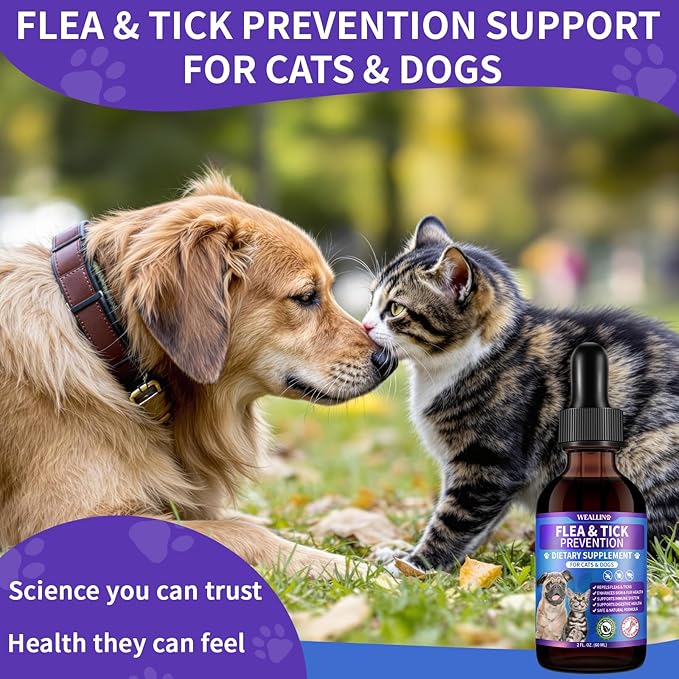Flea and Tick Prevention Support for Cats and Dogs Natural Flea Treatment Drops with Multivitamin for Pets Oral Natural Supplement Flea and Tick Treatment Drops for All Breeds and Ages-PawvioPets