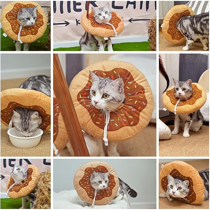 BEAUTYZOO Cat Cone Collars Soft, Cat Recovery E Collars After Surgery to Stop Licking, Adjustable Elizabeth Circle Collar Cute Pet Donut Pillow for Cats Kitten Small Dogs-PawvioPets