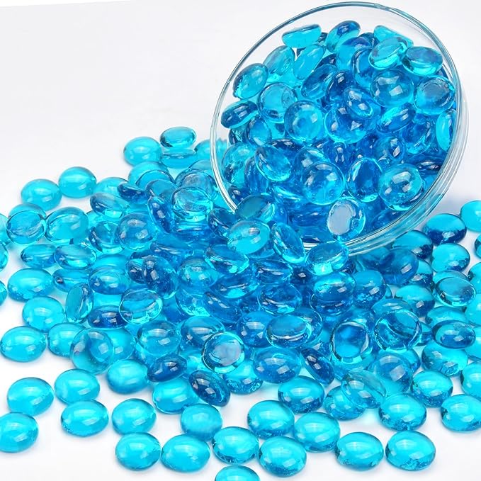 10LB Ocean Blue Flat Glass Marbles for Vases, Gemstone Beads Vase Filler Decorative Glass Pebbles for Fish Tank, DIY Crafts, Aquarium Decor Rocks-PawvioPets
