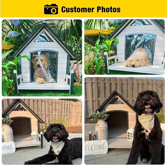 Aivituvin Dog House Outdoor with Metal Frame, Dog Kennel Outside for Small to Medium Breed, 45" Weatherproof Large Dog Shelter with Anti-Chewing Iron Frame, White (45" D x 32.9" W x 32.6" H)-PawvioPets