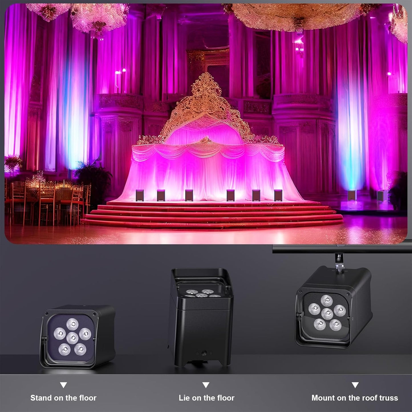 9600mAh Wireless Uplights, 6x18W RGBWA UV Rechargeable Stage Lights, APP/DMX512/Remote Controlled Par Lights, Battery Powered Uplights for Show, Party, Festival, Event, 8 Pack