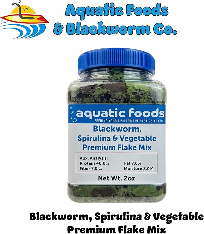 Aquatic Foods Inc. California Blackworm, Spirulina, Vegetable Premium Flakes for Discus, Cichlids All Community Tropical Fish Also Pellet Mix, Wafer Mix Included…2oz-PawvioPets