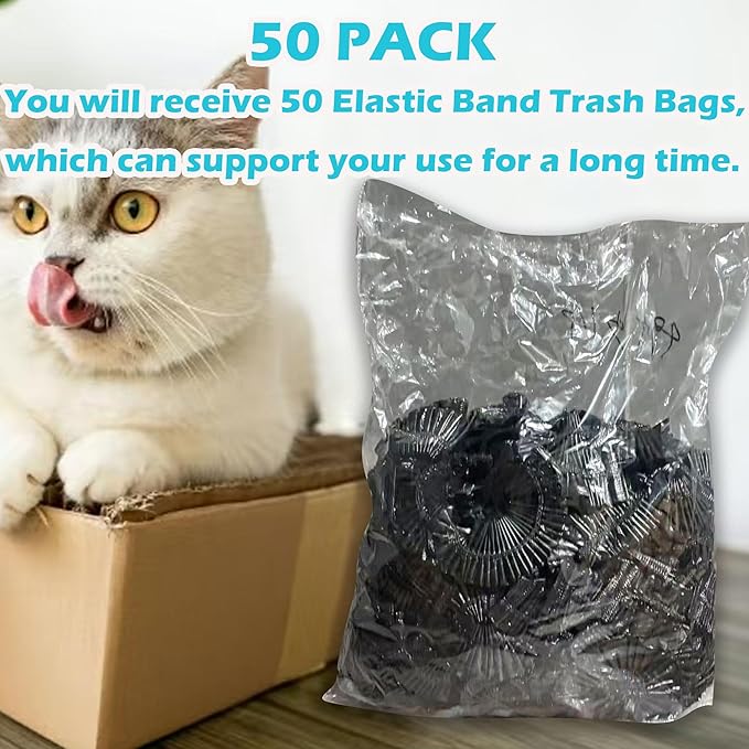 50 Pack Litter Box Liners Compatible with Lifewit Litter Box Cat, Elastic Band Trash Bags for Disposal of Cat Waste, Waterproof and Leak Proof (Black)-PawvioPets