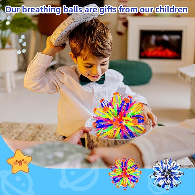 2Pcs Colorful Sphere Expandable Breathing Balls Fidget Toy-Great Anxiety Stress Reliever,Collapsible Expanding Magic Ball Toys for Kids & Adults Mindfulness Meditation Practices , Yoga -ADHD-PawvioPets