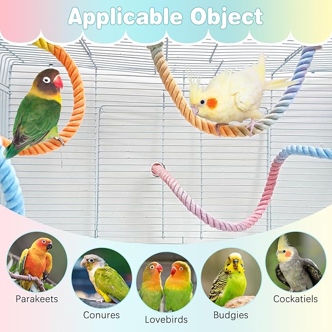 BNOSDM 3 Pcs Rope Perches for Bird Cages Gradient Sunset Color Bendable Climbing Rope Ladders & Swings Birds Cage Accessories Toy for Parakeets, Budgies, Cockatiels, Conures, Lovebirds-PawvioPets