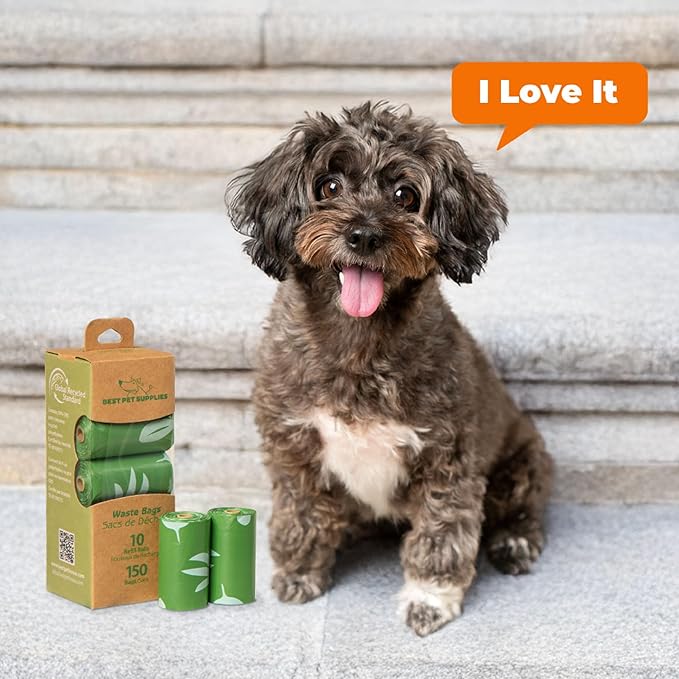 Best Pet Supplies Poop Bags for Dogs, 50% Post-Consumer Recycled Content dog waste bags on rolls, fits all poop bag holders for leashes - 150 Count, Green, Unscented-PawvioPets