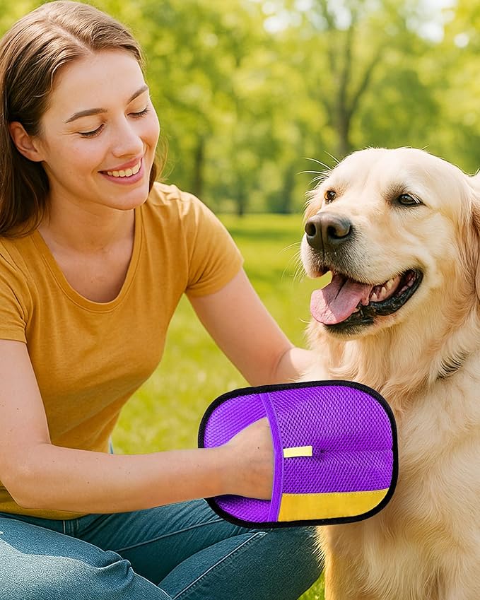 2025 Thickened Electrostatic Pet Hair Removal Gloves (2 Pcs) - Reusable Strong Grooming Gloves for Cats & Dogs, Hair Remover for Couch, Furniture, Carpet, Car Seats & Clothing (Purple)-PawvioPets