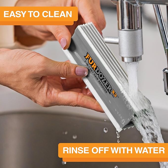 FurDozer X3 PRO Pet Hair Remover & Auto Detailing Tool - Cat & Dog Hair Remover for Carpets, Car Interiors, Couches, Bedding, & Furniture - Reusable Pet Hair Removal Tool for Dog Fur & Lint, 5", Grey-PawvioPets