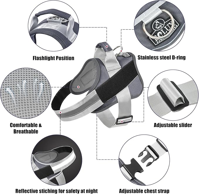 Bolux Dog Harness, No-Pull Reflective Dog Vest, Breathable Adjustable Pet Harness with Handle for Outdoor Walking - No More Pulling, Tugging or Choking-PawvioPets