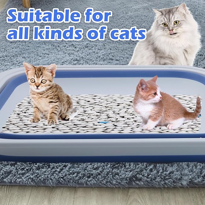 Collapsible Small Cat Litter Box,Open Top Cats Litter Pan with Scoop Foldable Shallow Kitten Potty Toilet Waterproof Cat Travel Litterbox Anti-Splashing Low Entry Semi-Enclosed Easy Clean(Blue)-PawvioPets