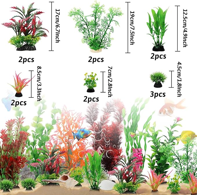 Fish Tank Accessories Aquarium Decorations Plants, 20pcs Fish Tank Decorations Plant, Fish Tank Decor, Aquarium Decor Plastic Plants, Small to Large-PawvioPets