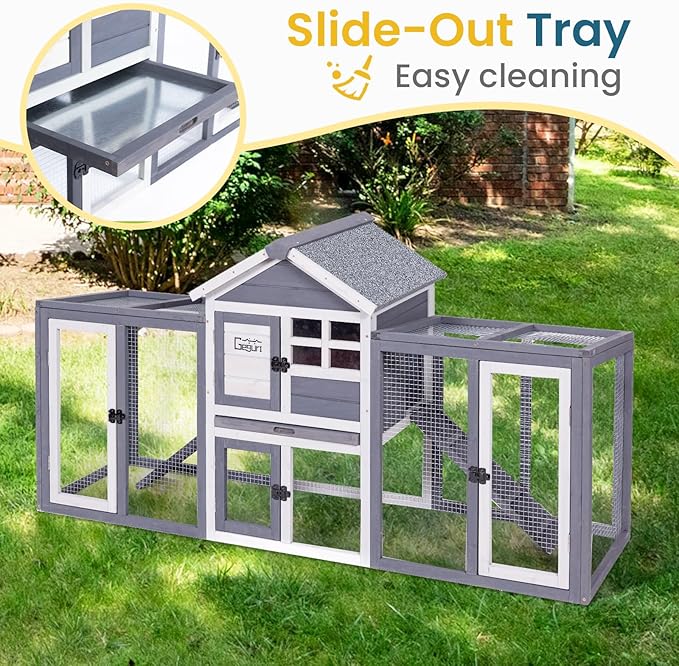 GEGURI Wooden Rabbit Hutch, Indoor Outdoor Chicken Coop Bunny Cage with Waterproof Roof-PawvioPets