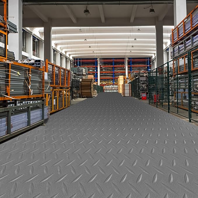 Boshen 7.5Ft x 17Ft Rubber Flooring Mats 2.9mm Thickened Diamond Plate Flooring Roll 127.5sqft Rubber Trailer Garage Floor Mats Non-Slip Floor Protector Mat for Garage Warehouse Gym Basement-Gray-PawvioPets