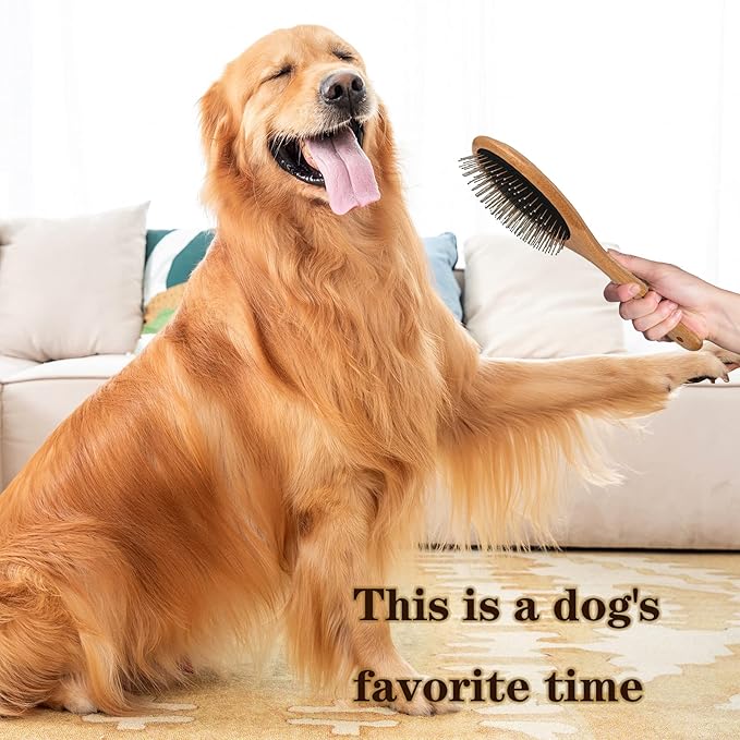 ClumsyPets Dog & Cat Ball Pin Slicker Grooming Brush with Bamboo Handle for Pets Massage Bath and Removes Mats Loose Fur Hairs-PawvioPets