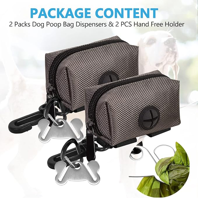 Dog Waste Bag Dispenser Pet Poop Bags Holder for Doggie Waste Bags Dispensers Soft Fabric Zipper Small Doggy Puppy Pouch for Leash Accessory Attachment with Carrier,2PC Grey-PawvioPets