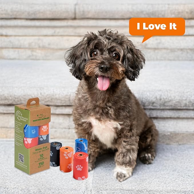 Best Pet Supplies Poop Bags for Dogs, 50% Post-Consumer Recycled Content dog waste bags on rolls, fits all poop bag holders for leashes - 150 Count, Assorted Colors, Scented-PawvioPets