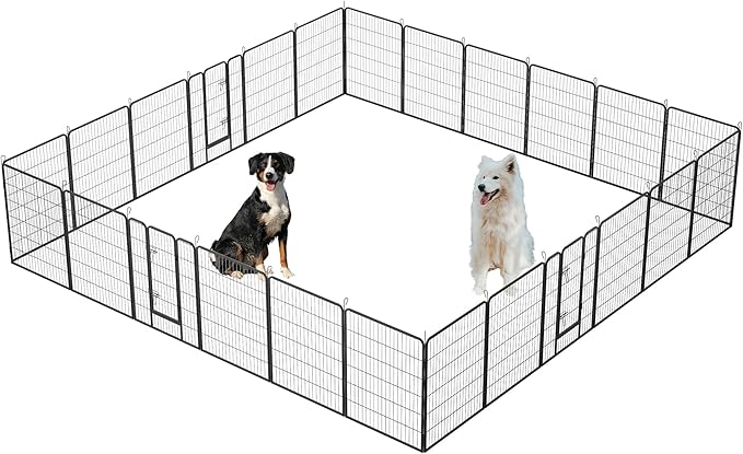 Dog Playpen, Outdoor Dog Fence, 24 Panels, 40" H Dog Pen for Medium/Small Dogs, Heavy Duty Metal Pet Fence with Gate, Portable Dog Fence for RV Camping and Yard (Black)-PawvioPets