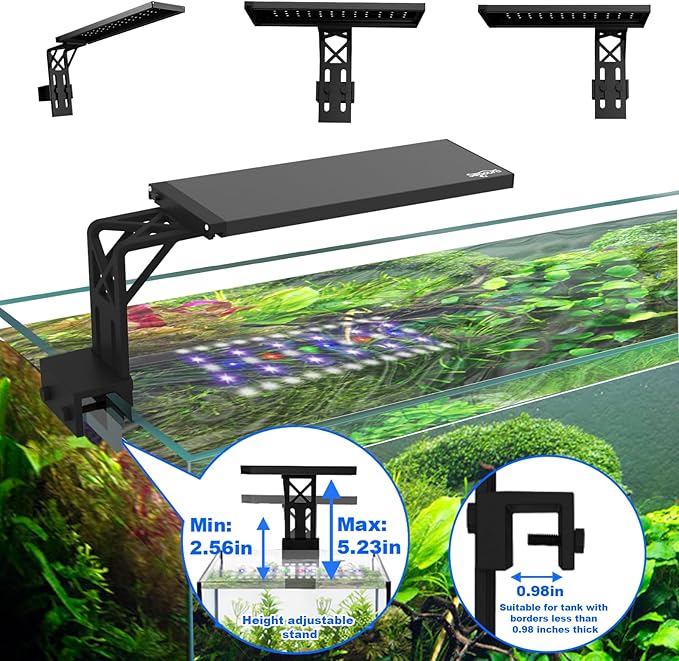 Clip On Aquarium Light for Plants-24/7 Cycle Fish Tank Light with Timer, Full Spectrum+7 Colors Mode, Auto On/Off, Adjustable Brightness and Height, 20W (12inch for 12-20 inch Tank)-PawvioPets