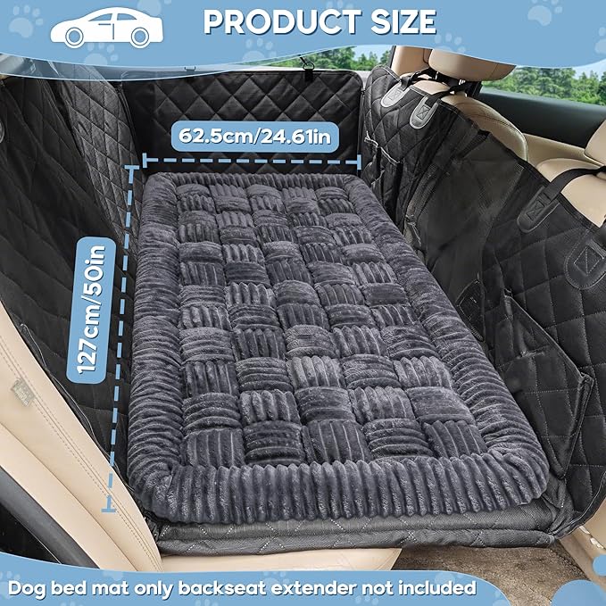Dog Car Bed Mat, Non-Slip Backseat Extender Pet Blanket, Plaid Dog Bed for SUVs, Sedans & Trucks, Chew-Resistant Travel Pad for Dogs, Easy Clean & Scratch-Proof & Comfort (50"×24.6") Gray-PawvioPets